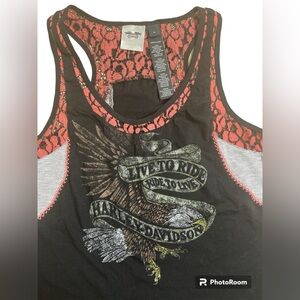 Harley Davidson Retro Y2K Eagle Live to Ride Racerback Tank Top Black L Large